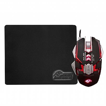 Mouse - Kit Mouse e Mousepad K-Mex MO-D837 - 3200dpi - 7 Botões - LED RGB