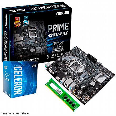 Kit Upgrade - Kit Upgrade Intel® Celeron® G4930 + Asus Prime H310M-E/BR + Memória 4GB DDR4