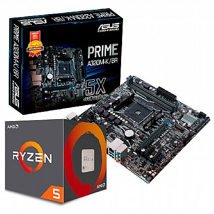 Kit Upgrade - Kit Upgrade Processador AMD Ryzen™ 5 1600 AF + Placa Mãe Asus Prime A320M-K/BR