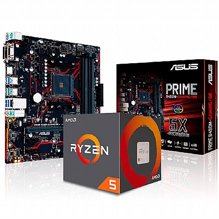 Kit Upgrade - Kit Upgrade Processador AMD Ryzen™ 5 1600 AF + Placa Mãe Asus Prime B450M GAMING/BR