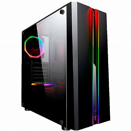 Gabinete - Gabinete Gamer K-Mex Odyssey CG-04RD - LED ARGB - Lateral em Acrílico - Preto - Open Box