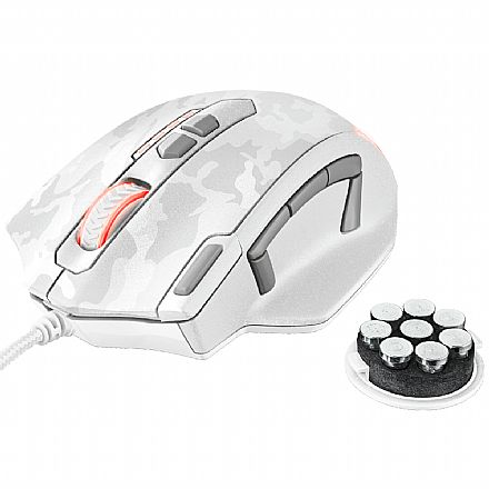 Mouse - Mouse Gamer Trust GXT 155W Caldor Branco Camo - LED RGB - 4000dpi - 11 Botões - Ajuste de Peso - 20852