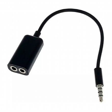 Acessorios de som - Adaptador de Audio P2 Stereo para 2 Fones - Preto - (P2 3,5mm Macho X 2 P2 3,5mm Fêmea)