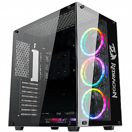 Gabinete - Gabinete Gamer Redragon Wideload GC-802-1 - Lateral e Frontal em Vidro Temperado - Full Tower - Não acompanha fans - Preto