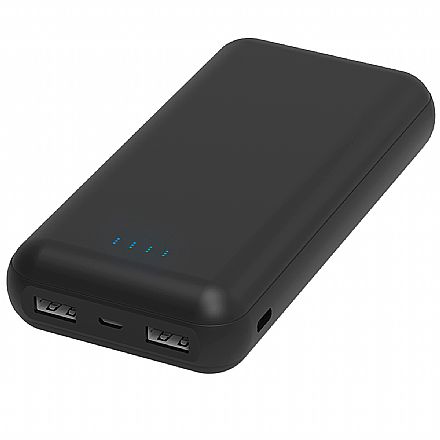 Carregadores - Power Bank Carregador Portátil Multilaser Concept CB144 - Bateria Externa 20.000mAh - USB - para Smartphones, Tablets - Preto