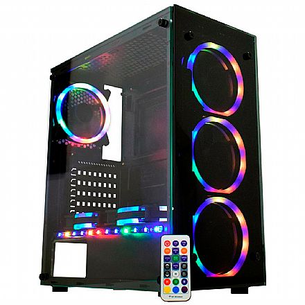 Gabinete - Gabinete Gamer K-Mex Atlantis Sync - ARGB - Controle Remoto - Lateral em Vidro - Mid Tower - CG-05N9