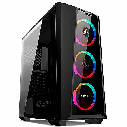 Gabinete - Gabinete Gamer C3Tech MT-G800BK - RGB - Lateral em Acrílico - Mid Tower - Preto