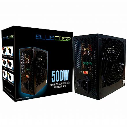 Fonte - Fonte 500W Bluecase BLU500-E ATX - Eficiência 70% - Bivolt - com Cabo - BLU500ECASE1 - Sem caixa