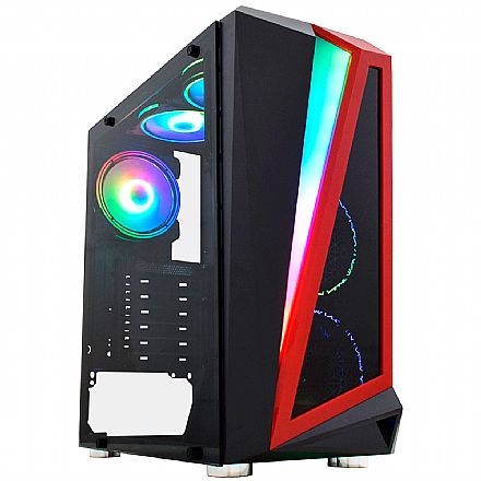 Gabinete - Gabinete Gamer K-Mex Hawk 3 - LED RGB - Painel Lateral de Vidro Temperado - Mid Tower - CG03QI