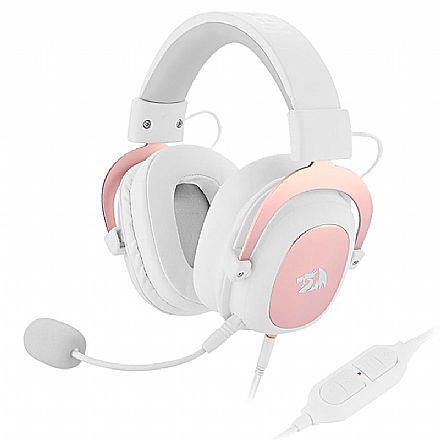 Fone de Ouvido - Headset Gamer Redragon Zeus H510W Sakura Edition - 7.1 Surround - USB e P3 - Com Microfone Destacável - Branco e Rose Gold