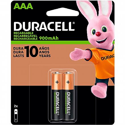 Bateria & Pilhas - Pilha Recarregável AAA Duracell DX2400 - 900mAh - 2 unidades