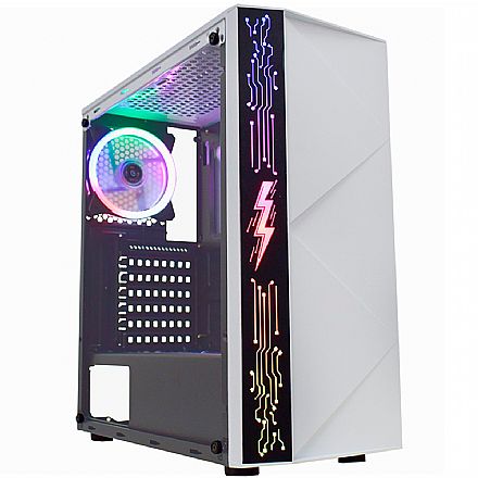 Gabinete - Gabinete Gamer K-Mex Raiden II - Painel RGB Frontal - Lateral em Acrílico - Suporta Water Cooler - Branco - CG-12A8