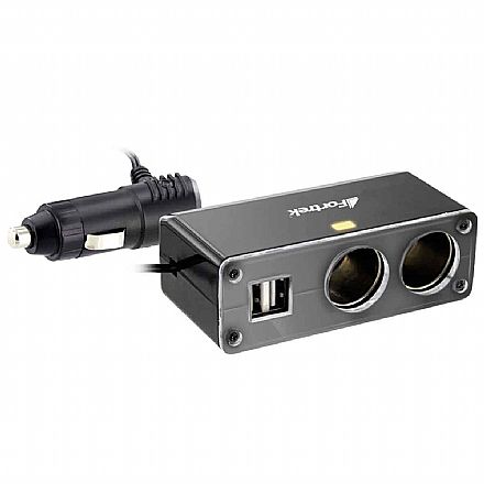 Carregadores - Carregador Veicular USB - com 2 saídas USB 2A + 2 portas 12/24V - Fortrek MPS-201 - Preto
