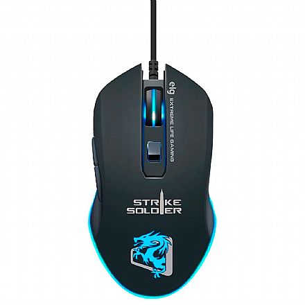 Mouse - Mouse Gamer ELG Strike Soldier - 4800dpi - 6 Botões - LED RGB - MGDC