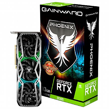 Placa de Vídeo - GeForce RTX 3080 10GB GDDR6X 320bits - Phoenix Series - Gainward NED3080019IA-132AX - Selo LHR