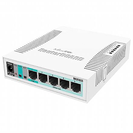 Rede Switch - Switch 5 Portas Mikrotik Smart RB260GS - Gigabit - SwOS - Expansão SFP - CSS106-5G-1S