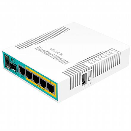 Roteador, Repetidor & Acess Point - Roteador Mikrotik hEX PoE - 5 Portas Gigabit - 1 Porta SFP - RouterOS - RB960PGS