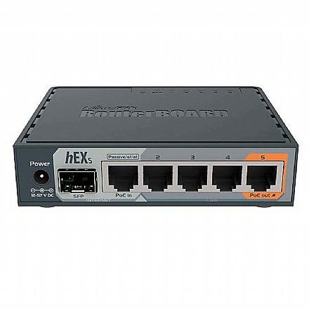 Roteador, Repetidor & Acess Point - Roteador Mikrotik hEX S - 5 Portas Gigabit - 1 Porta SFP - RouterOS - RB760IGS