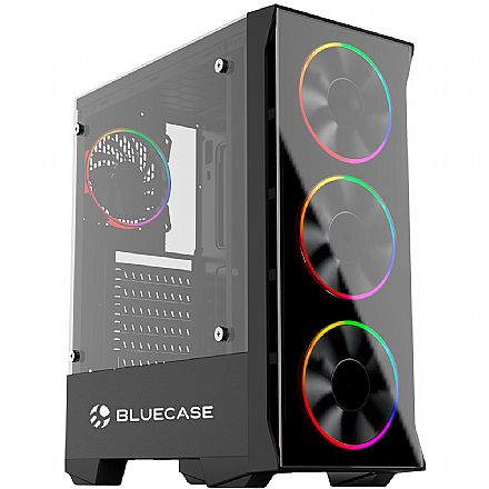 Gabinete - Gabinete Gamer Bluecase BG-036 - Lateral e Frontal em Vidro - USB 3.0 - Mid Tower