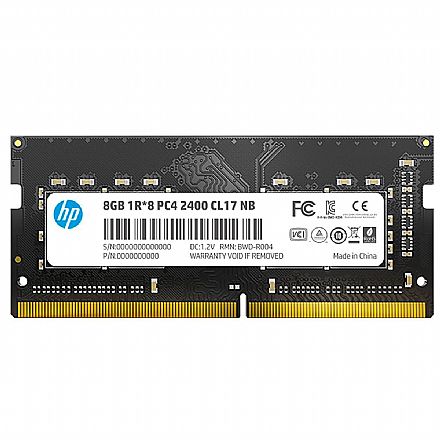 Memória para Notebook - Memória SODIMM 8GB DDR4 2400MHz HP S1 - para Notebook - CL 17 - 7EH95AA#ABM