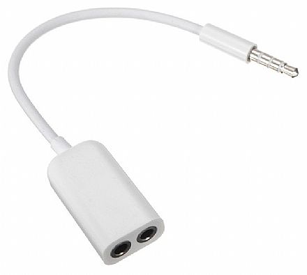 Acessorios de som - Adaptador de Audio P2 Stereo para 2 Fones - Branco - (P2 3,5mm Macho X 2 P2 3,5mm Fêmea)