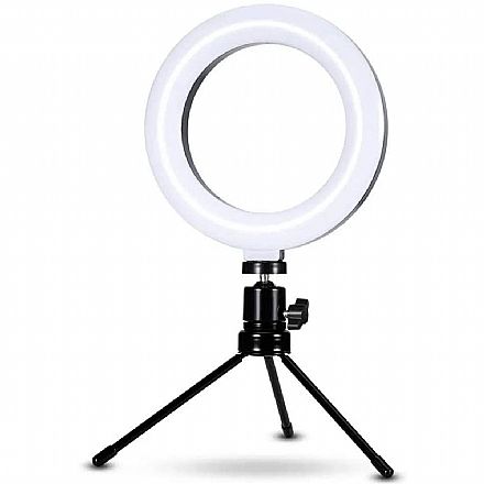 Iluminação & Elétricos - Iluminador LED Ring Light 6" - com Tripé - Controle de Luz - USB