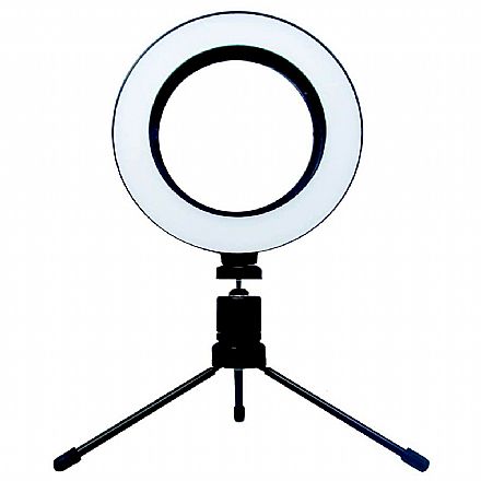 Iluminação & Elétricos - Iluminador LED Ring Light 8" - com Tripé - Controle de Luz - USB