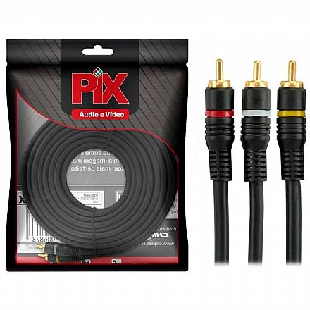 Cabo & Adaptador - Cabo Coaxial RCA Triplo - Video, Audio, Soundbar, Subwoofer - 5 metros - 6mm - Chip SCE 018-3997