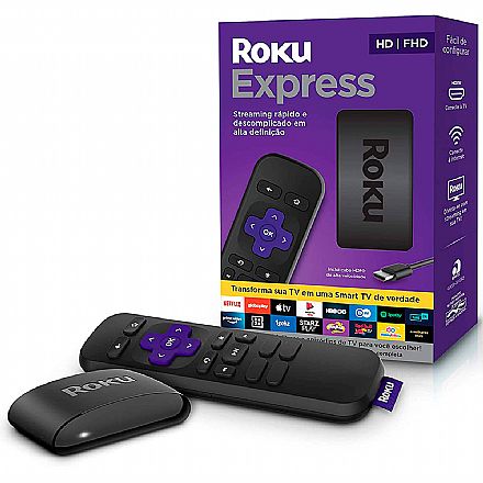Players de Midia - Smart Box Streaming Player - Roku Express - Full HD - com Controle Remoto - Transforme TV em Smart TV - Streaming Wi-Fi - HDMI