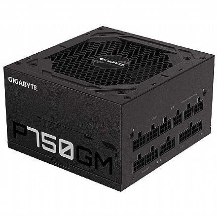 Fonte - Fonte 750W Gigabyte P750GM - Modular - Eficiência 90% - 80 PLUS® Gold - GP-P750GM