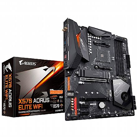 Placa Mãe para AMD - Gigabyte X570 Aorus Elite Wi-Fi (AM4 - DDR4 4000MHz O.C) - Chipset AMD X570 - Wi-Fi - LED RGB - Slot M.2 - USB 3.2 - ATX