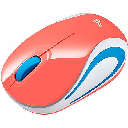Mouse - Mini Mouse sem Fio Logitech M187 Coral - 1000dpi - 910-005362