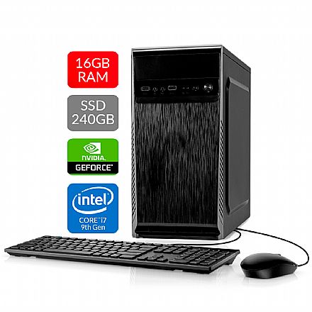 Computador - Computador Bits WorkHard - Intel i7 9700KF, 16GB, SSD 240GB, Video GeForce, Kit Teclado e Mouse, FreeDos - 2 Anos de garantia