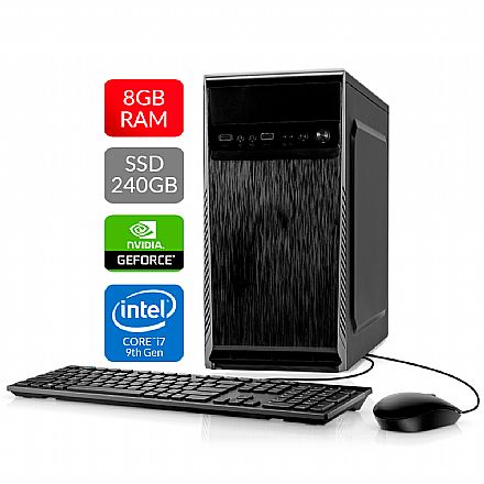 Computador - Computador Bits WorkHard - Intel i7 9700KF, 8GB, SSD 240GB, Video GeForce, Kit Teclado e Mouse, FreeDos - 2 Anos de garantia