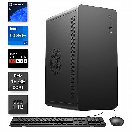 Computador - Computador Bits WorkHard - Intel i7 11700F, 16GB, SSD 1TB, Video Radeon, Kit Teclado e Mouse, Windows 10 Pro - 2 Anos de garantia