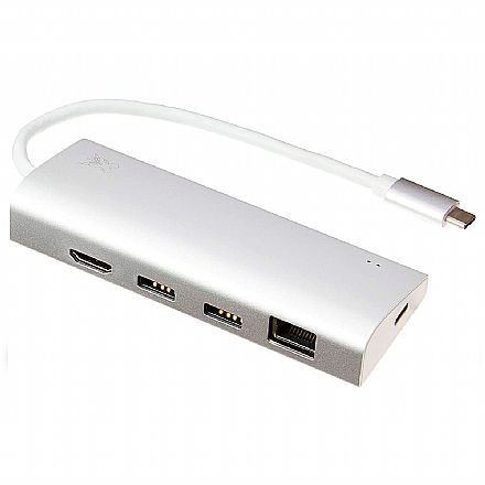 Cabo & Adaptador - Adaptador Conversor USB-C para HDMI e Rede - 3 Portas USB 3.0 - Leitor de Cartão - USB-C power - Compatível com Samsung DEX - Maxprint 6013600