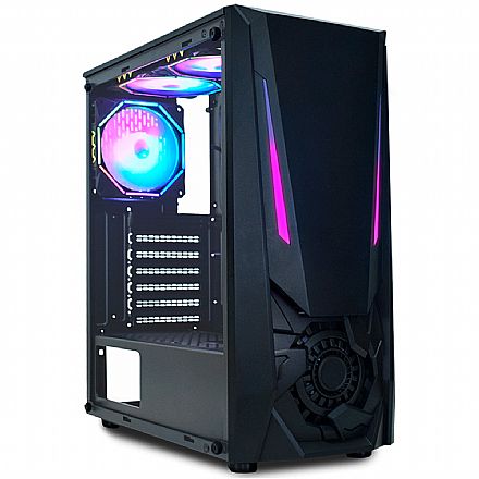 Gabinete - Gabinete Gamer K-Mex Jaeger 1 - Frontal LED RGB - Lateral em Vidro Temperado - CG-01TJ