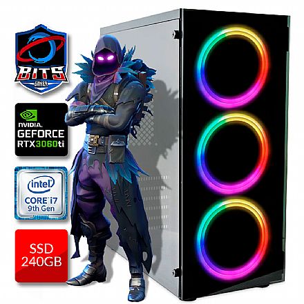 Computador Gamer - PC Gamer Bits 2022 - Intel i7 9700KF, 16GB, SSD 240GB, Video GeForce RTX 3060Ti
