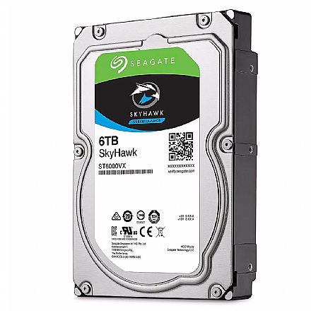 HD (Disco Rígido) - HD 6TB SATA - 5400RPM - 256MB Cache - Seagate Surveillance Skyhawk - ST6000VX001 - Ideal para Vigilância