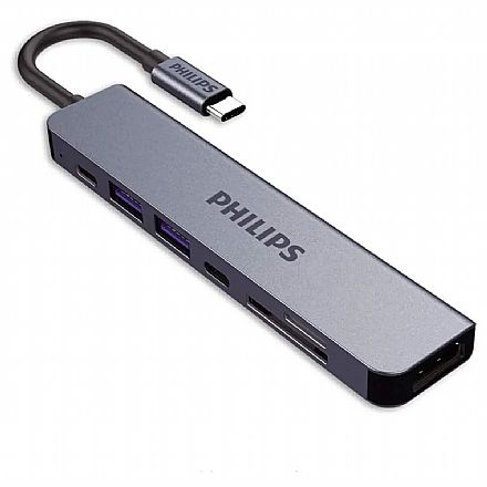 Cabo & Adaptador - Adaptador Conversor USB-C para HDMI 4K - 2 x USB 3.0 - SD e TF - USB-C - Compatível com Samsung DEX - Philips SWV6117G