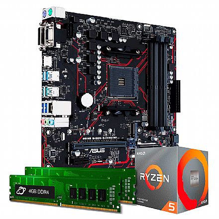 Kit Upgrade - Kit Upgrade Processador AMD Ryzen™ 5 5600X + Placa Mãe Asus Prime B450M GAMING/BR + Memória 8GB DDR4 (2x4GB)