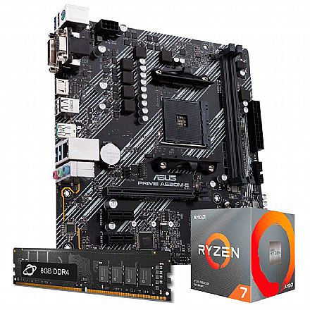 Kit Upgrade - Kit Upgrade Processador AMD Ryzen™ 7 5800X + Placa Mãe Asus PRIME A520M-E + Memória 8GB DDR4