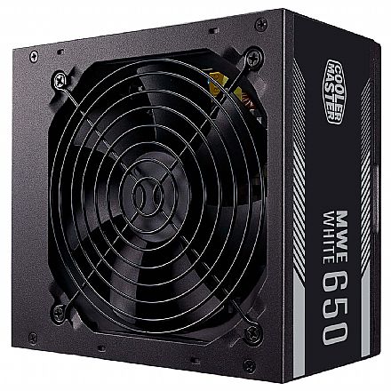 Fonte 650W Cooler Master MWE - PFC Ativo - Eficiência 80% - 80 PLUS® White - MPE-6501-ACAAW-BR Fonte - Fonte 650W Cooler Master MWE - PFC Ativo - Eficiência 80% - 80 PLUS® White - MPE-6501-ACAAW-BR