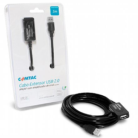 Cabo & Adaptador - Cabo Extensor USB 2.0 AM/AF com Amplificador de Sinal - 5 metros - Comtac-9093