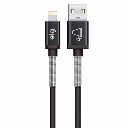 Acessorios de telefonia - Cabo Lightning para USB - com Mola Inox de Proteção - para iPhone, iPad, iPod - ELG SP810BK