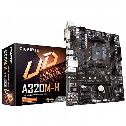 Placa Mãe para AMD - Placa Mãe Gigabyte GA-A320M-H Rev 3 (AM4 DDR4 3200 O.C) - Chipset AMD 320 - USB 3.1 - Slot M.2 - Micro ATX