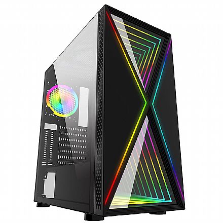 Gabinete - Gabinete Gamer Bluecase BG-034 Pulse - Lateral em Vidro Temperado - Frontal RGB - USB 3.0