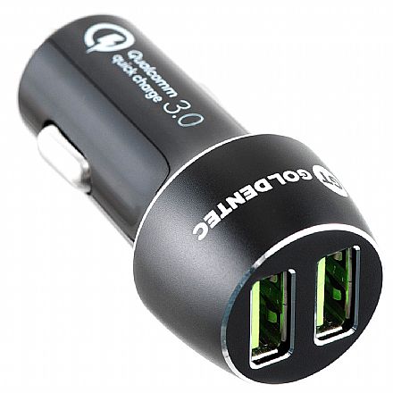 Carregador Veicular USB - com 2 portas USB - Quick Charge 3.0 - Goldentec GT Energy 33908 Carregadores - Carregador Veicular USB - com 2 portas USB - Quick Charge 3.0 - Goldentec GT Energy 33908