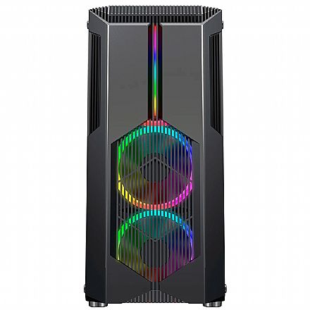 Gabinete - Gabinete Gamer Redragon Grindor - Lateral em Vidro Temperado - com Frontal Chroma e 2 Coolers RGB - USB 3.0 - GC-616