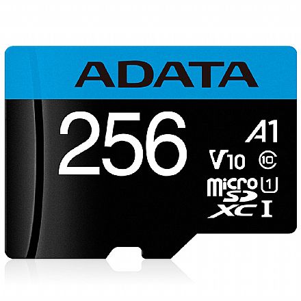 Cartão de Memória - Cartão 256GB MicroSD com adaptador SD - Classe 10 - Velocidade até 100MB/s - Adata AUSDX256GUICL10A1-RA1